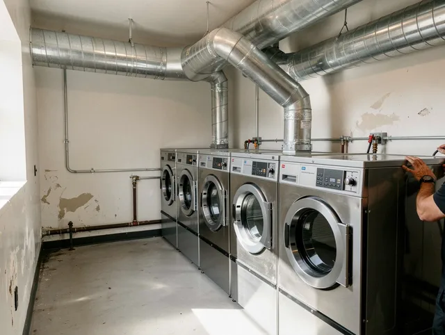 Meriden Dryer Vent Cleaning team performing large-scale commercial dryer vent cleaning in Meriden