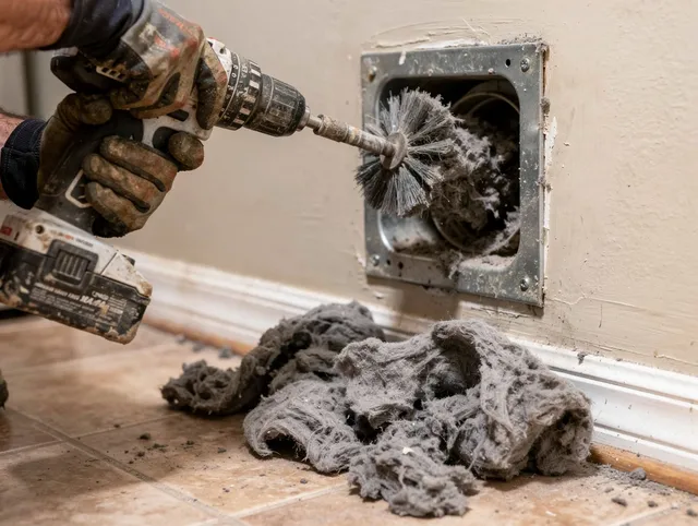 Certified Meriden Dryer Vent Cleaning technician performing dryer vent cleaning in Meriden
