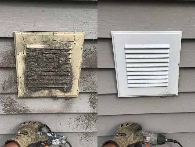 Meriden Dryer Vent Cleaning technician installing high-quality dryer vent cover at a residential property in Meriden