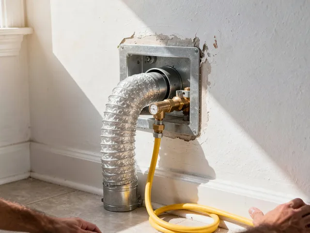 Meriden Dryer Vent Cleaning certified technician performing specialized gas dryer vent cleaning in Meriden